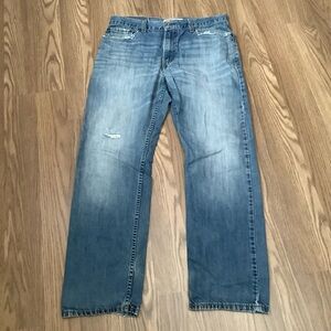 Levis 505 Mens 34x32   Straight Fit Distressed  Jeans 29.5” Inseam Altered Hem